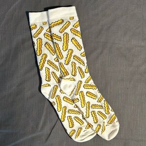 NWOT Bacon Crew Socks | White and Yellow | size 8-10 women